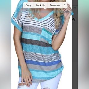 Women's V-neck Striped Casual Short Sleeve T-shirt Blouse